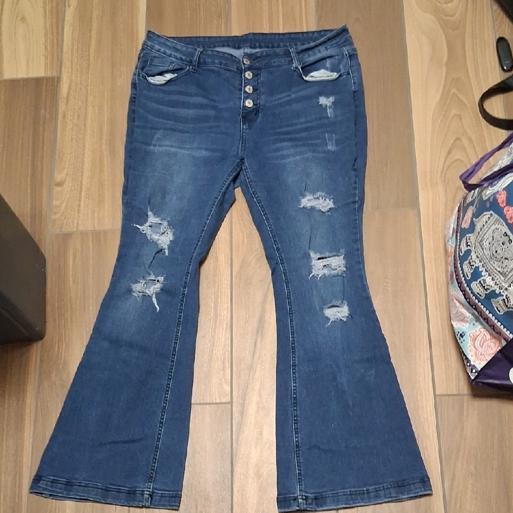 Distressed Blue Flare Jeans
